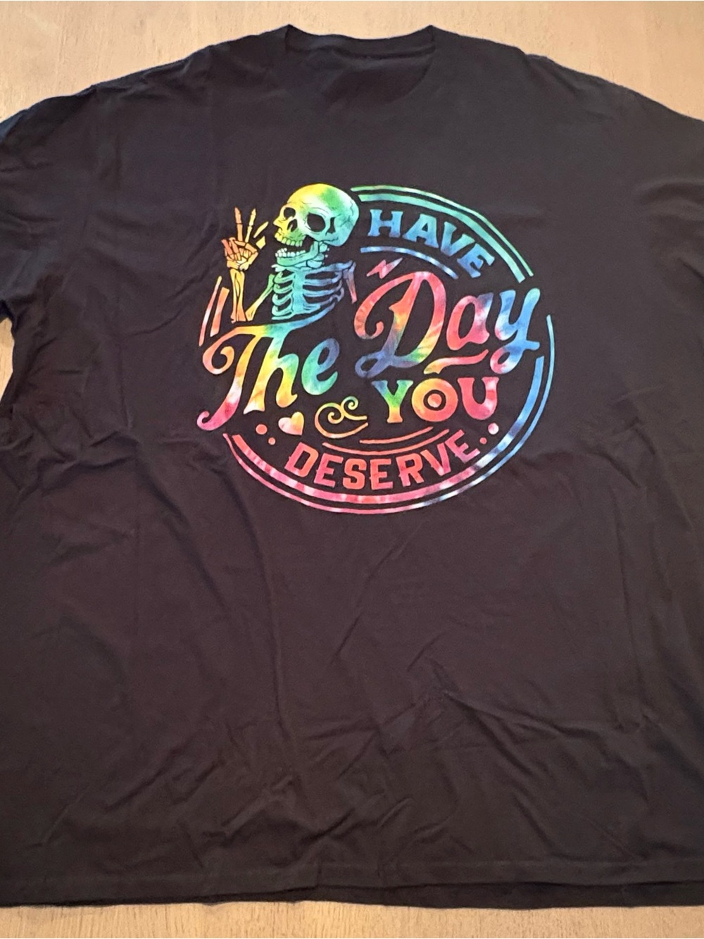 Black Graphic Tee with Rainbow Skull "Have The Day You Deserve" 3X